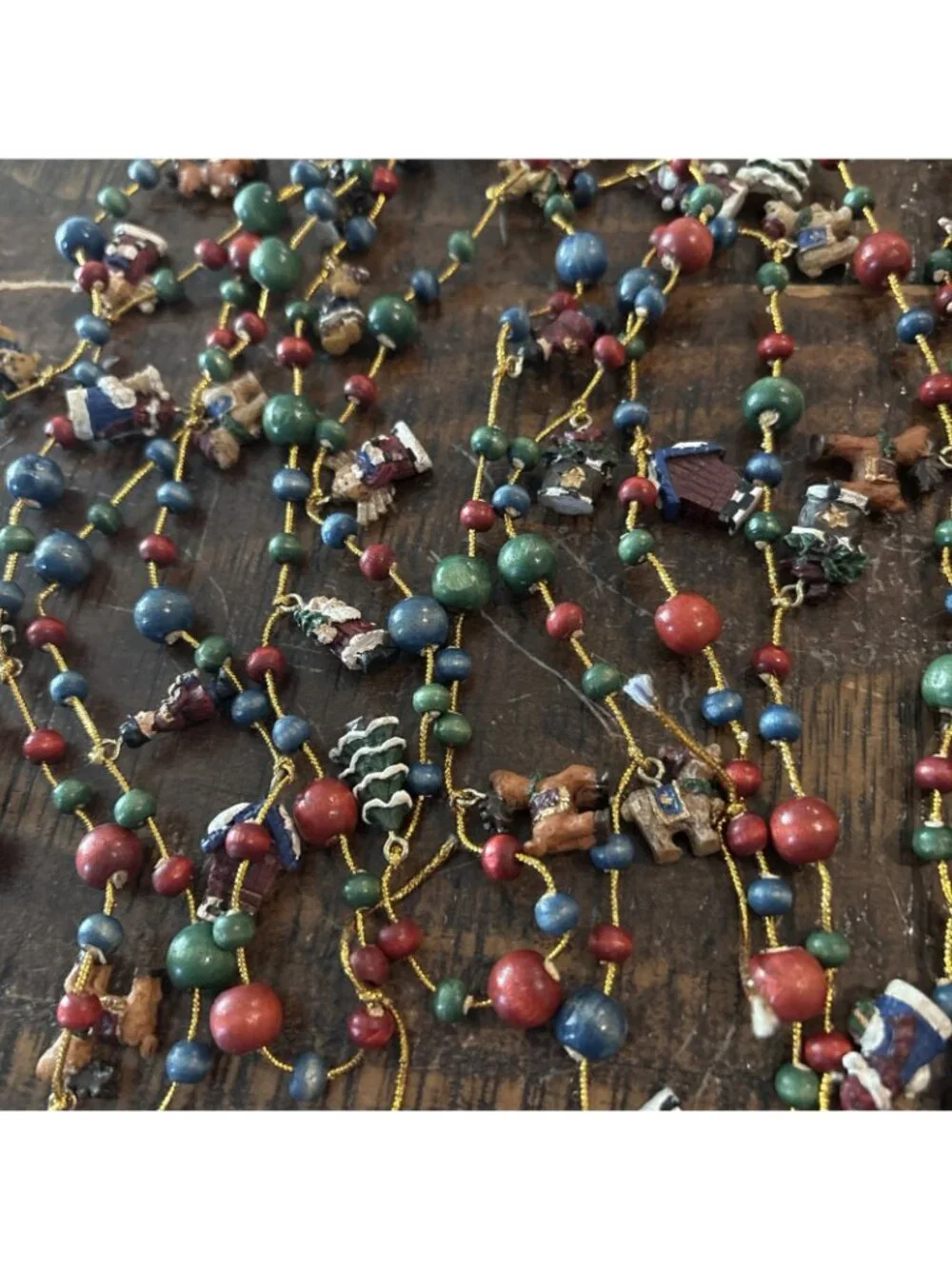 VTG  Wood & Resin Miniature Christmas Trees, Santa’s & Angels HolidayGarland 84”